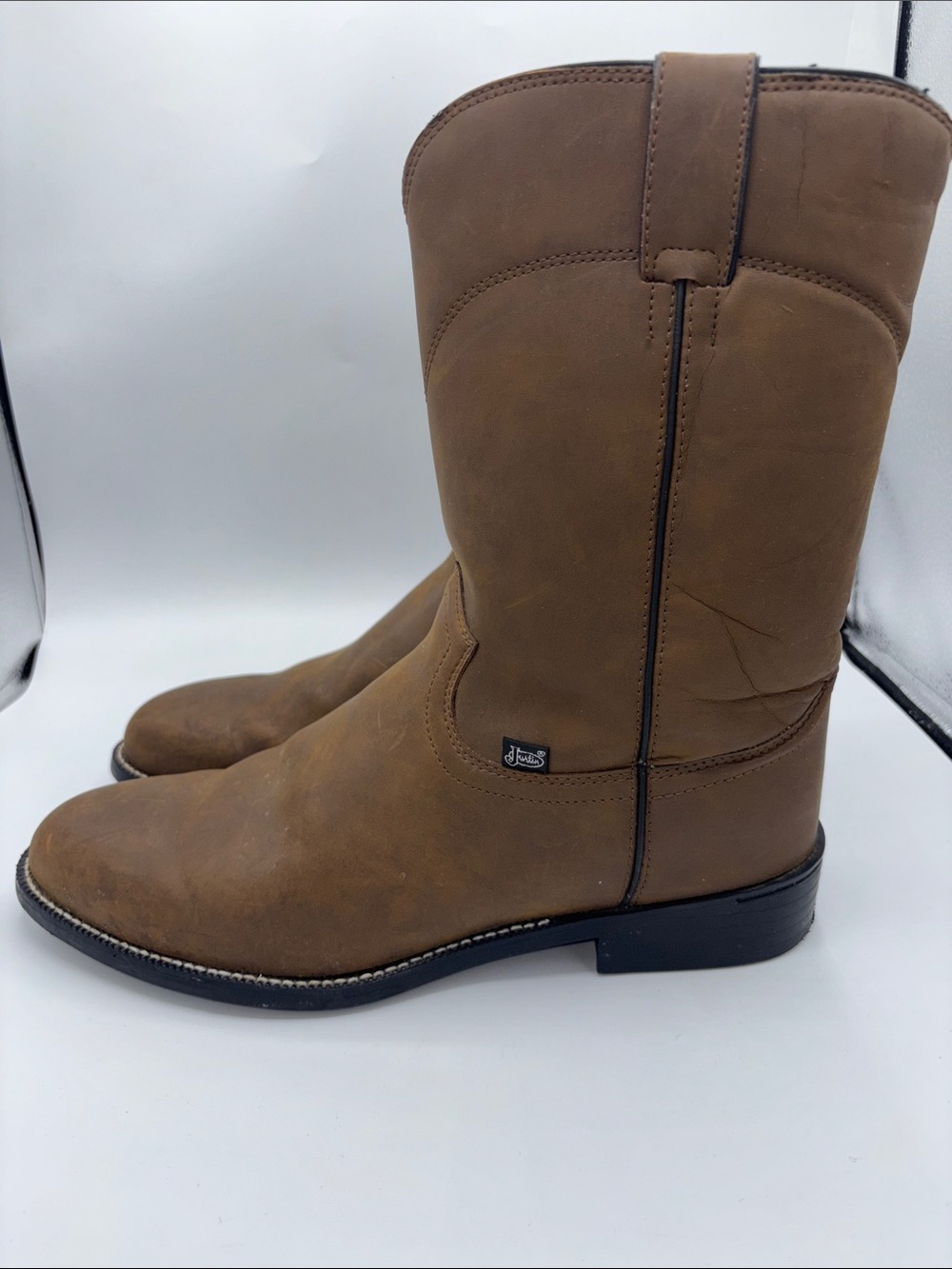 Justin Boots Men's Brown Pull-On Western Work Boots - Picture 5 of 15
